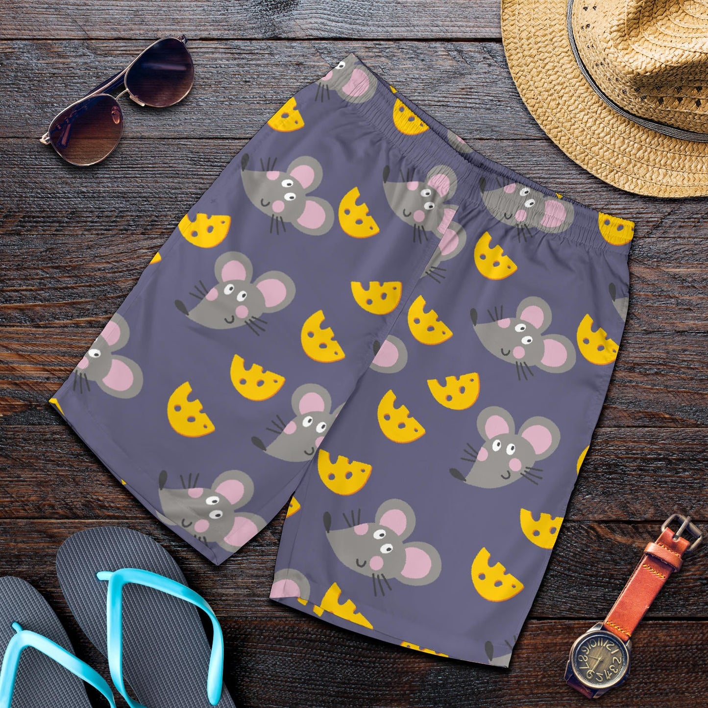 Rat With Cheese Pattern Print Design 01 Mens Shorts