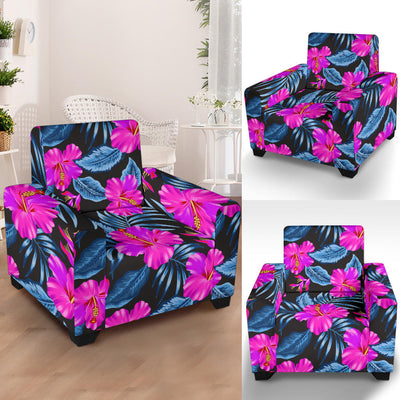 Neon Pink Hibiscus Pattern Print Design HB015 Armchair Slipcover