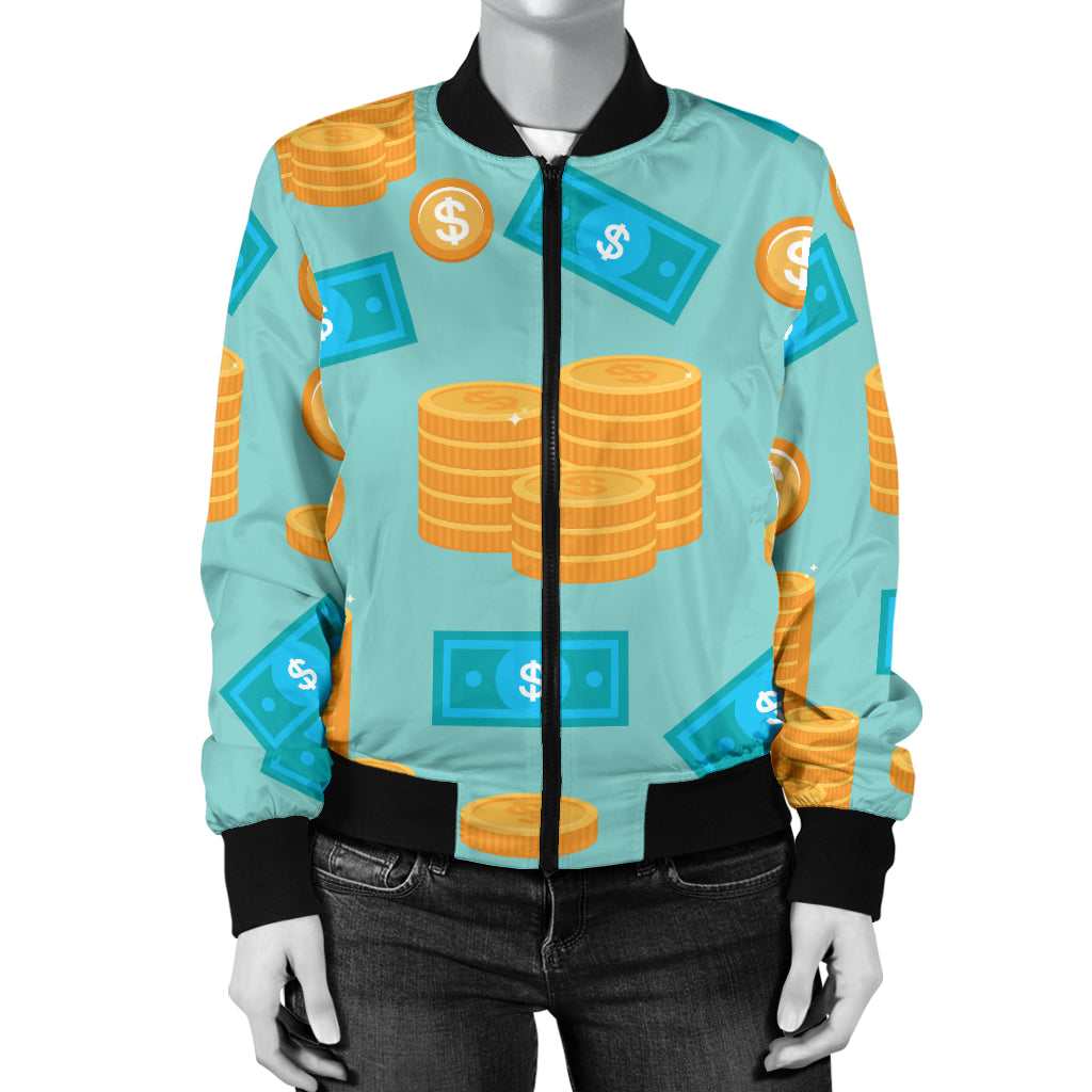 Money Pattern Print Design 03 Women's Bomber Jacket