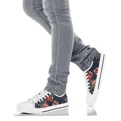 Pomegranate Pattern Print Design PG04 White Bottom Low Top Shoes
