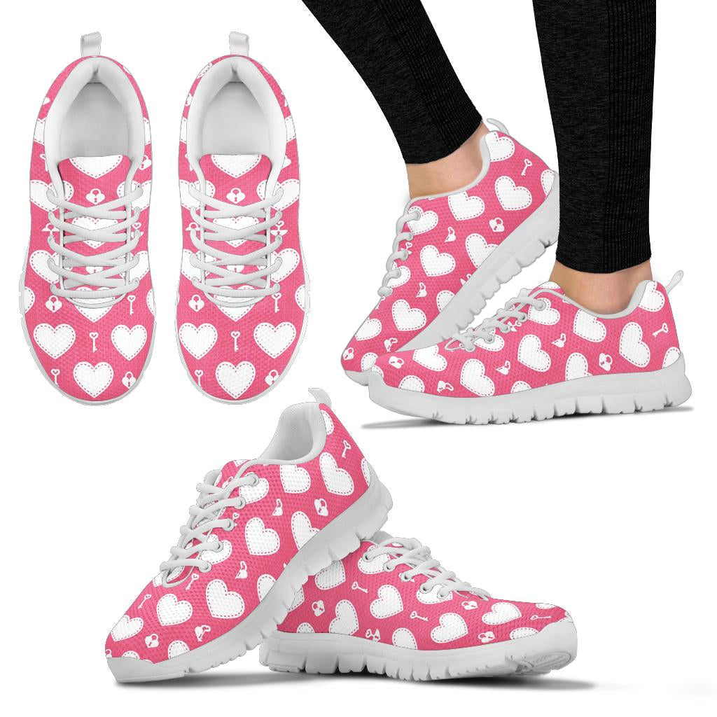Heart Key Pattern Print Design HE09 Sneakers White Bottom Shoes