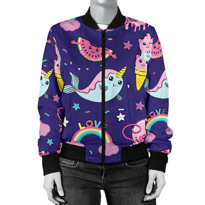 Narwhal Cute Pattern Print Design 02 Women's Bomber Jacket