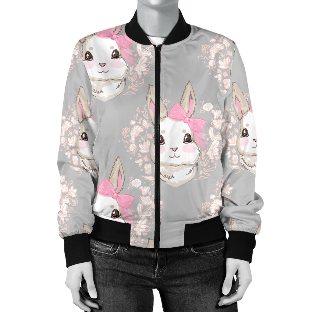 Rabbit Pattern Print Design RB07 Women Bomber Jacket