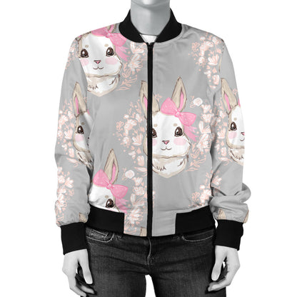Rabbit Pattern Print Design RB07 Women Bomber Jacket