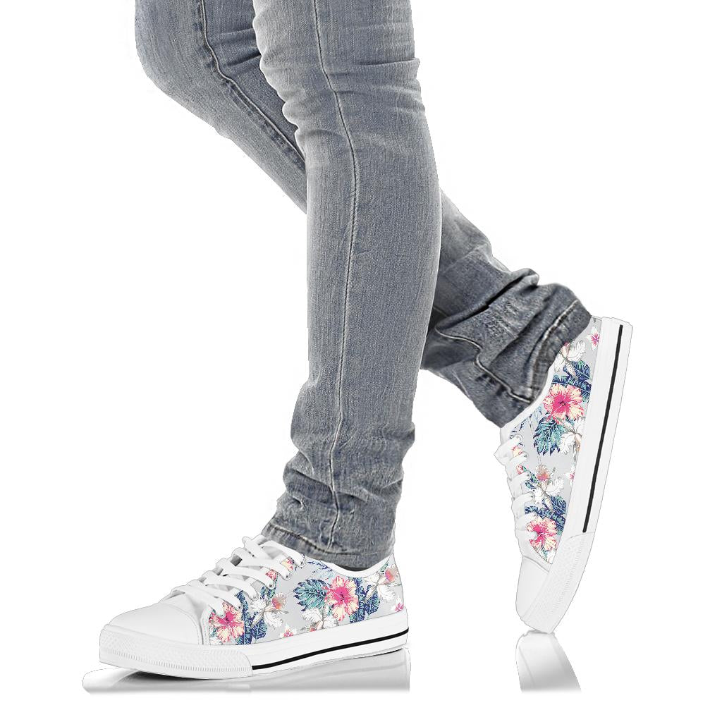 Hibiscus Print White Bottom Low Top Shoes