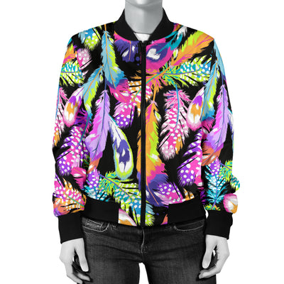 Neon Feather Pattern Print Design A02 Women's Bomber Jacket