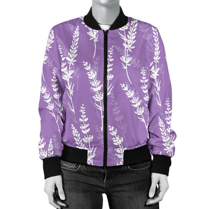 Lavender Pattern Print Design LV08 Women Bomber Jacket