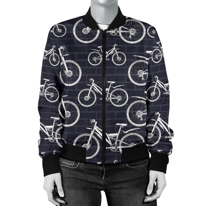 Mountain bike Pattern Print Design 02 Women's Bomber Jacket