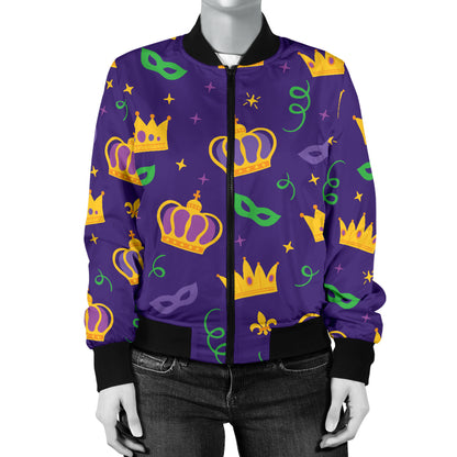 Mardi Gras Pattern Print Design 03 Women's Bomber Jacket