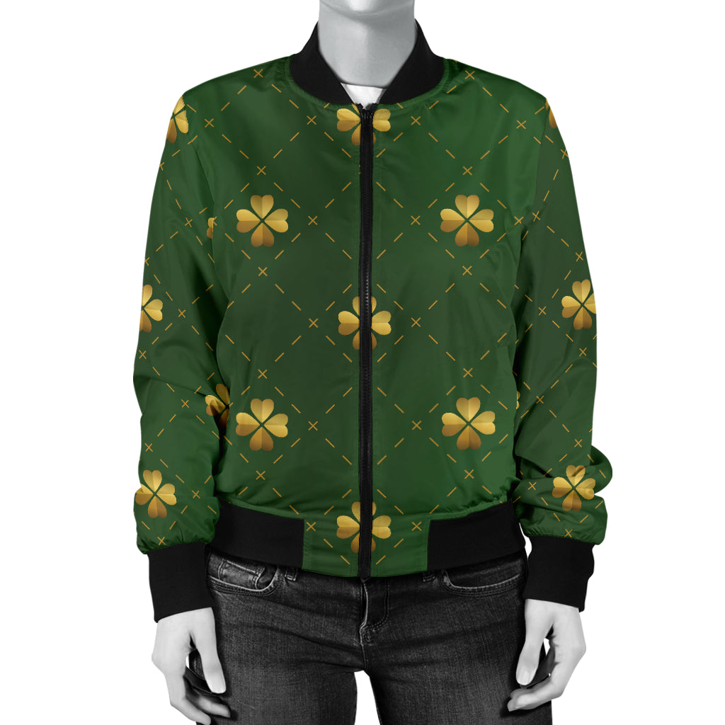 Clover Pattern Print Design 01 Women's Bomber Jacket