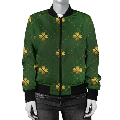 Clover Pattern Print Design 01 Women's Bomber Jacket