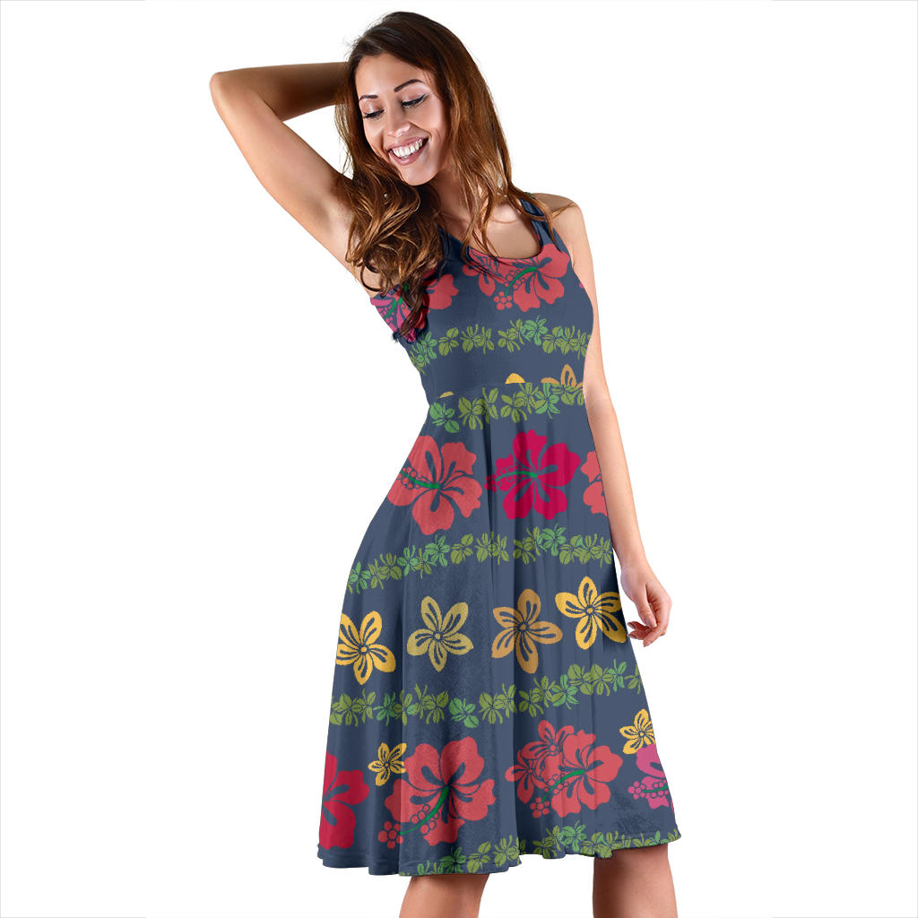 Hawaiian Themed Pattern Print Design H018 Midi Dress