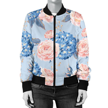 Hydrangea Pattern Print Design HD06 Women Bomber Jacket