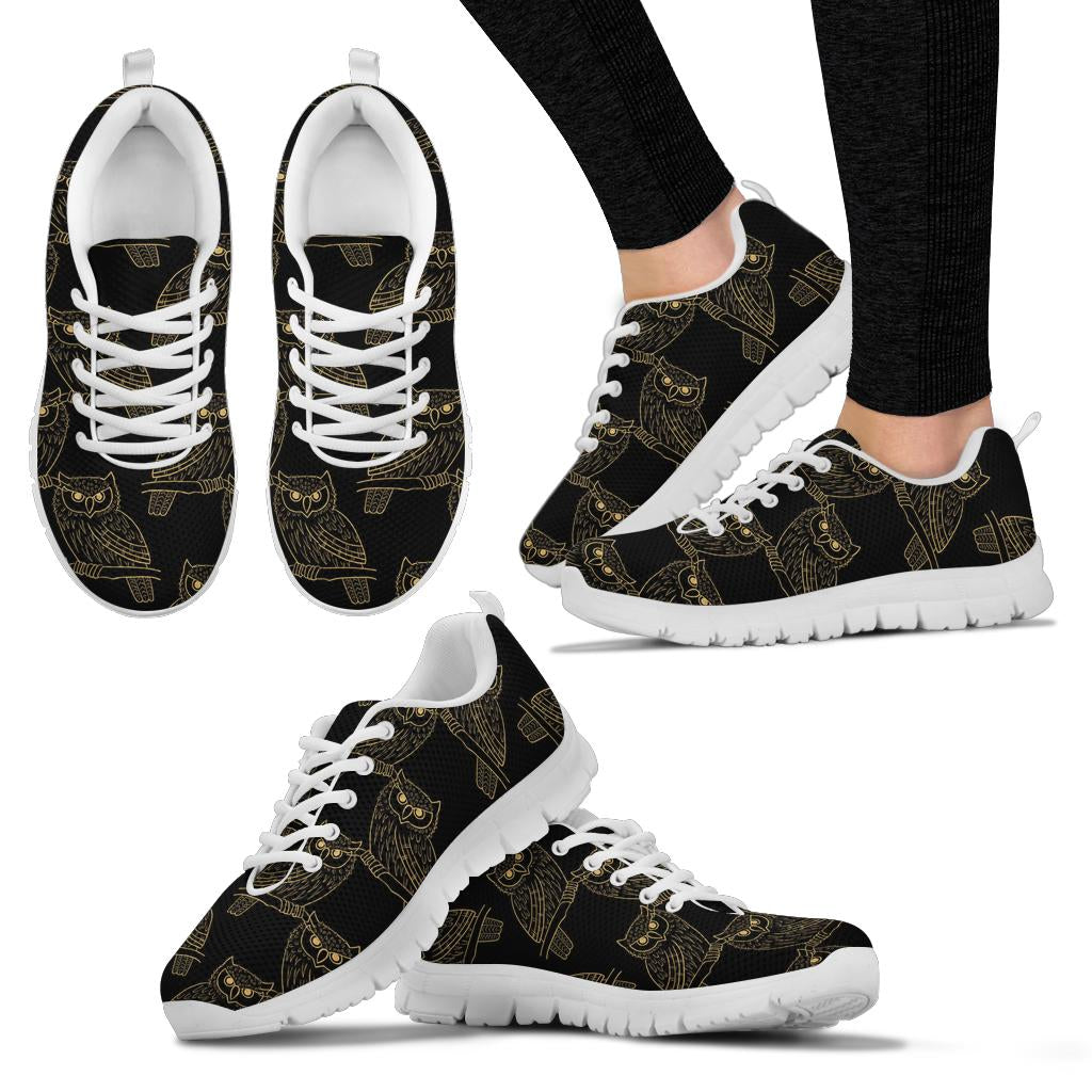 Gold Owl Pattern Sneakers White Bottom Shoes