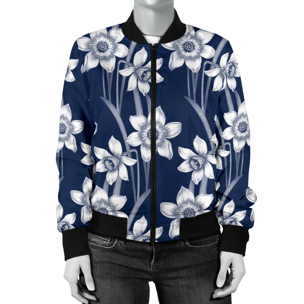 Daffodils Pattern Print Design DF09 Women Bomber Jacket