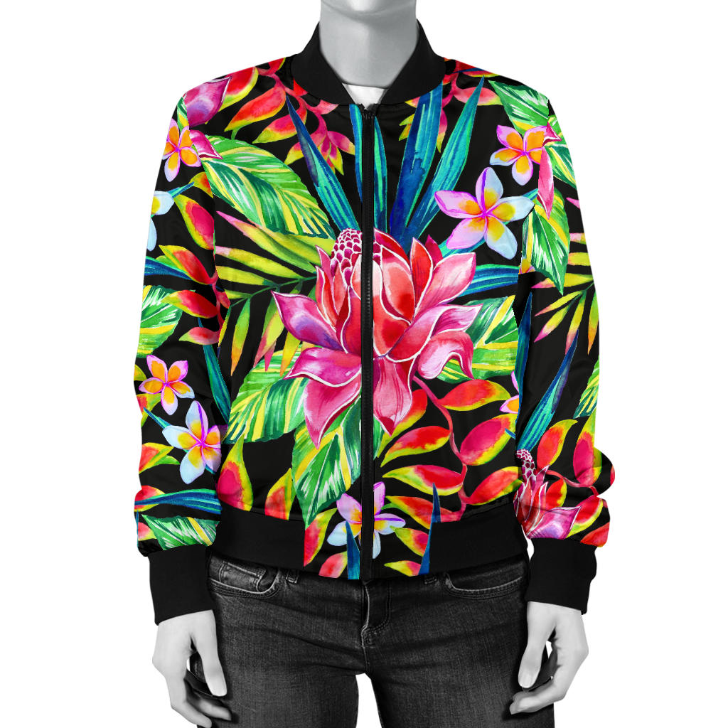 Heliconia Pattern Print Design HL02 Women Bomber Jacket