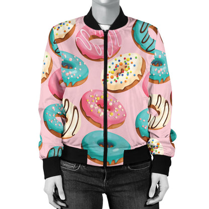 Donut Pattern Print Design DN06 Women Bomber Jacket