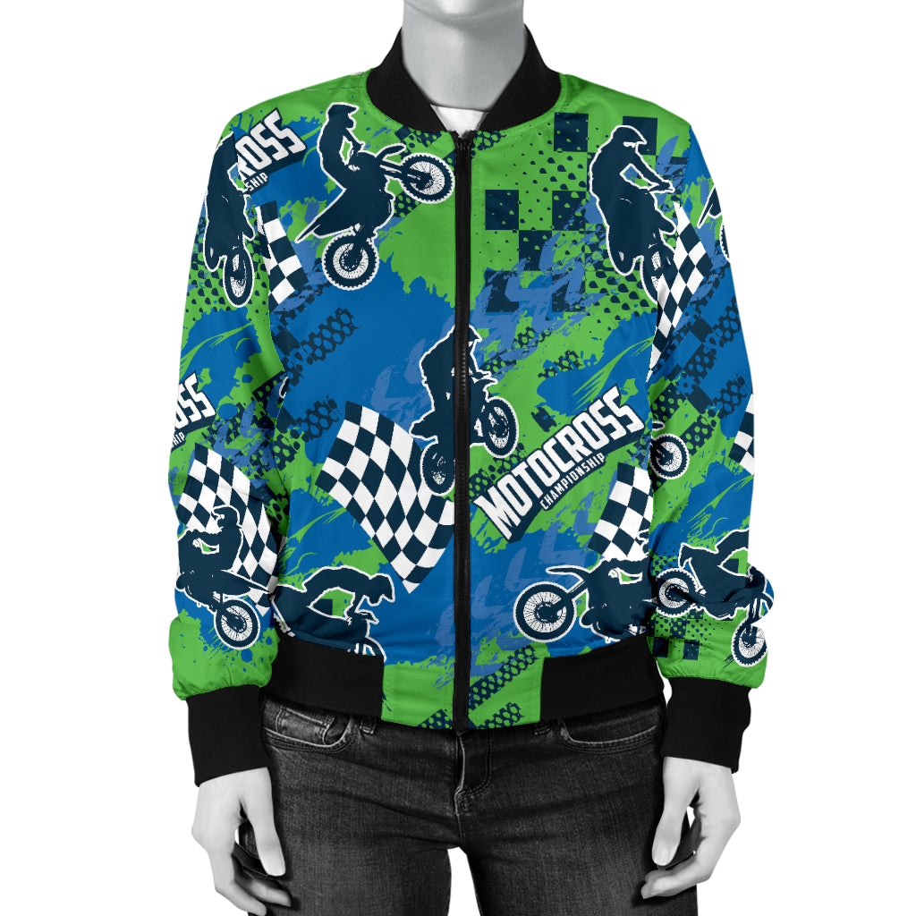 Motocross Pattern Print Design 04 Women's Bomber Jacket