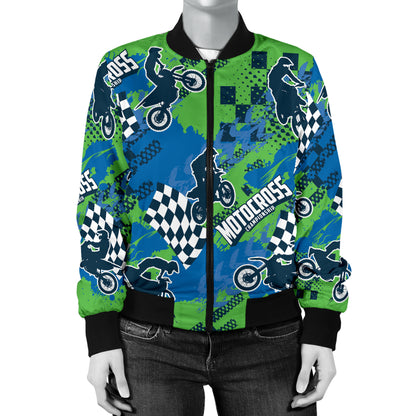 Motocross Pattern Print Design 04 Women's Bomber Jacket