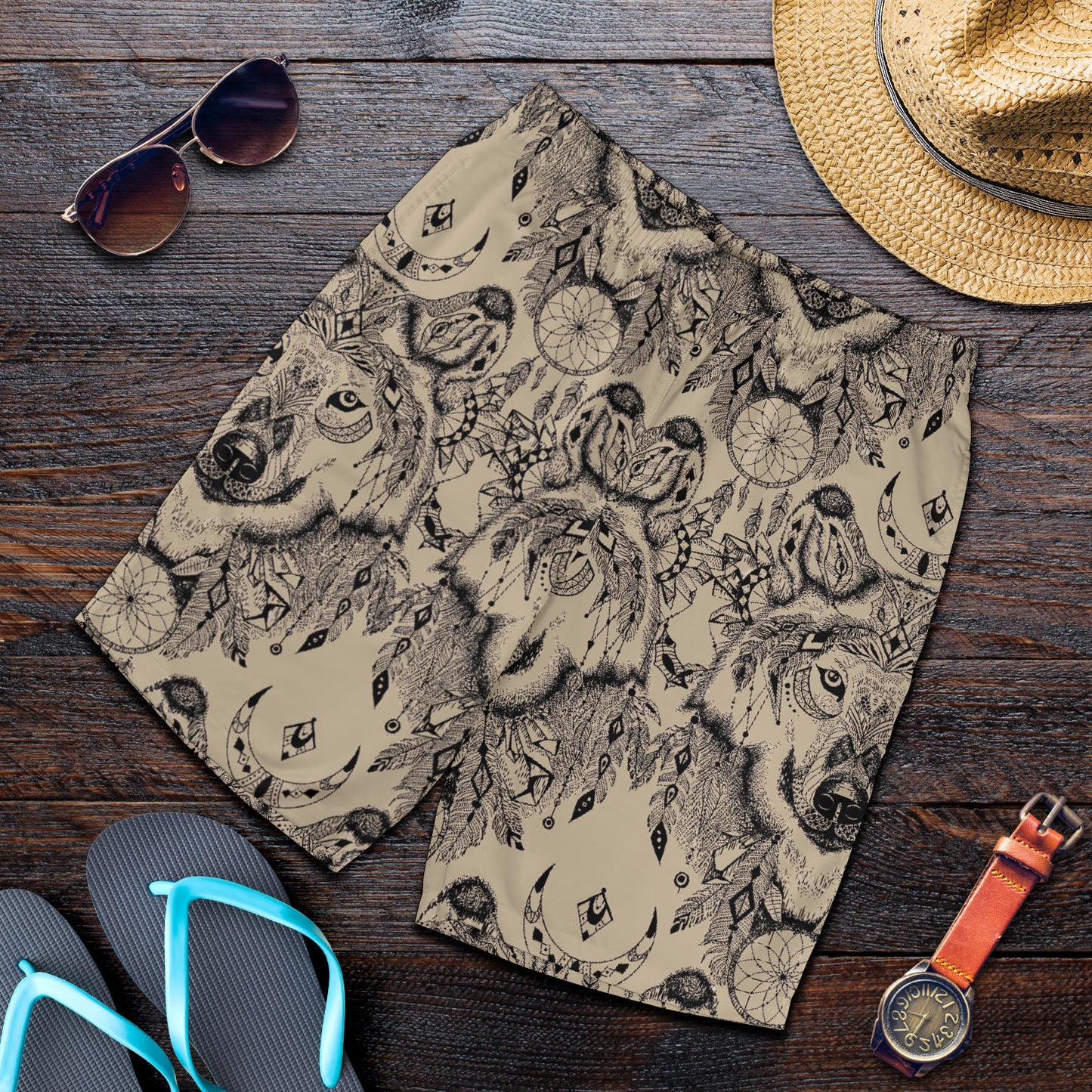 Indian Boho Wolf  Mens Shorts