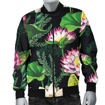 Water Lily Pattern Print Design WL010 Men Bomber Jacket