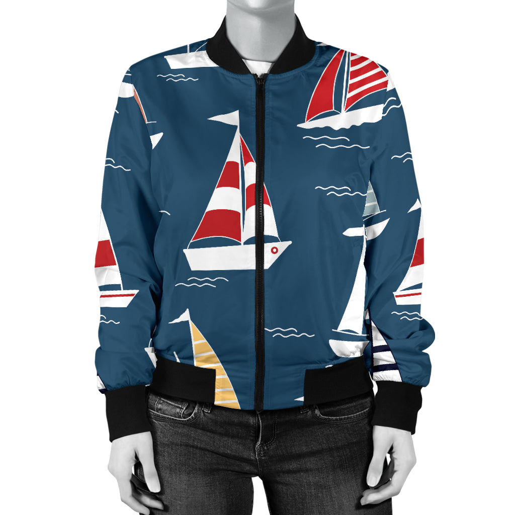 Sailing Ships Pattern Print Design A04 Women's Bomber Jacket