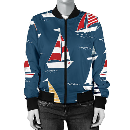 Sailing Ships Pattern Print Design A04 Women's Bomber Jacket