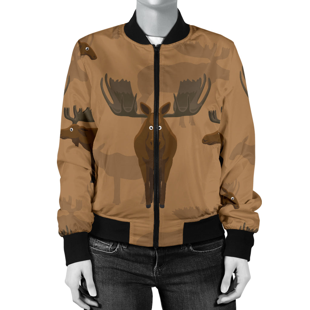 Moose Pattern Print Design 03 Women's Bomber Jacket