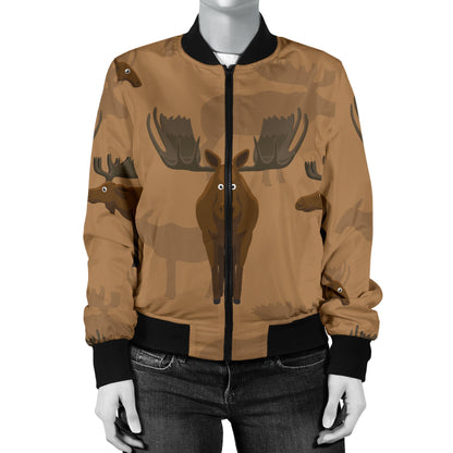Moose Pattern Print Design 03 Women's Bomber Jacket