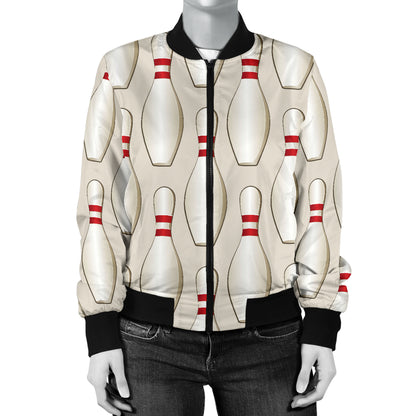Bowling Pin Pattern Print Design 01 Women's Bomber Jacket