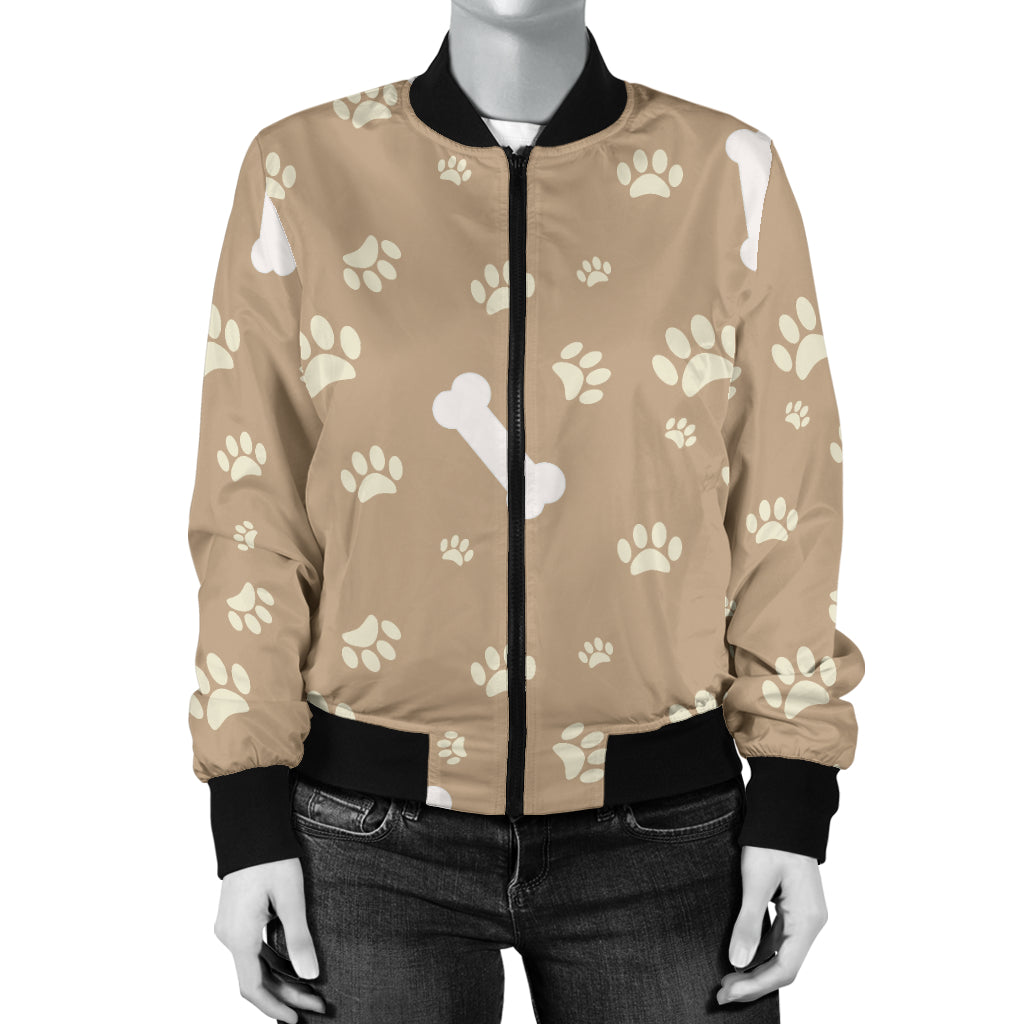 Dog Bone Paw Pattern Print Design 01 Women's Bomber Jacket