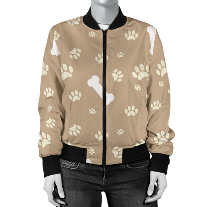 Dog Bone Paw Pattern Print Design 01 Women's Bomber Jacket