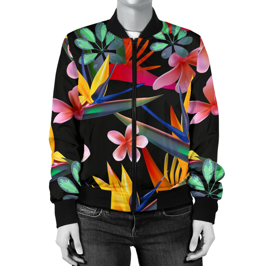Tropical Flower Pattern Print Design TF015 Women Bomber Jacket