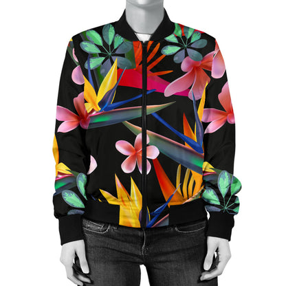 Tropical Flower Pattern Print Design TF015 Women Bomber Jacket