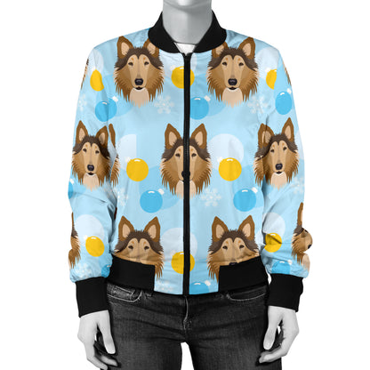 Collies Pattern Print Design 02 Women's Bomber Jacket