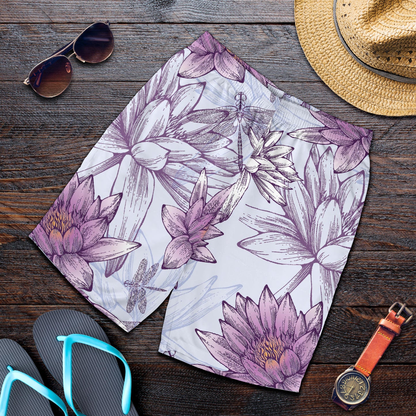 Water Lily Pattern Print Design WL01 Mens Shorts