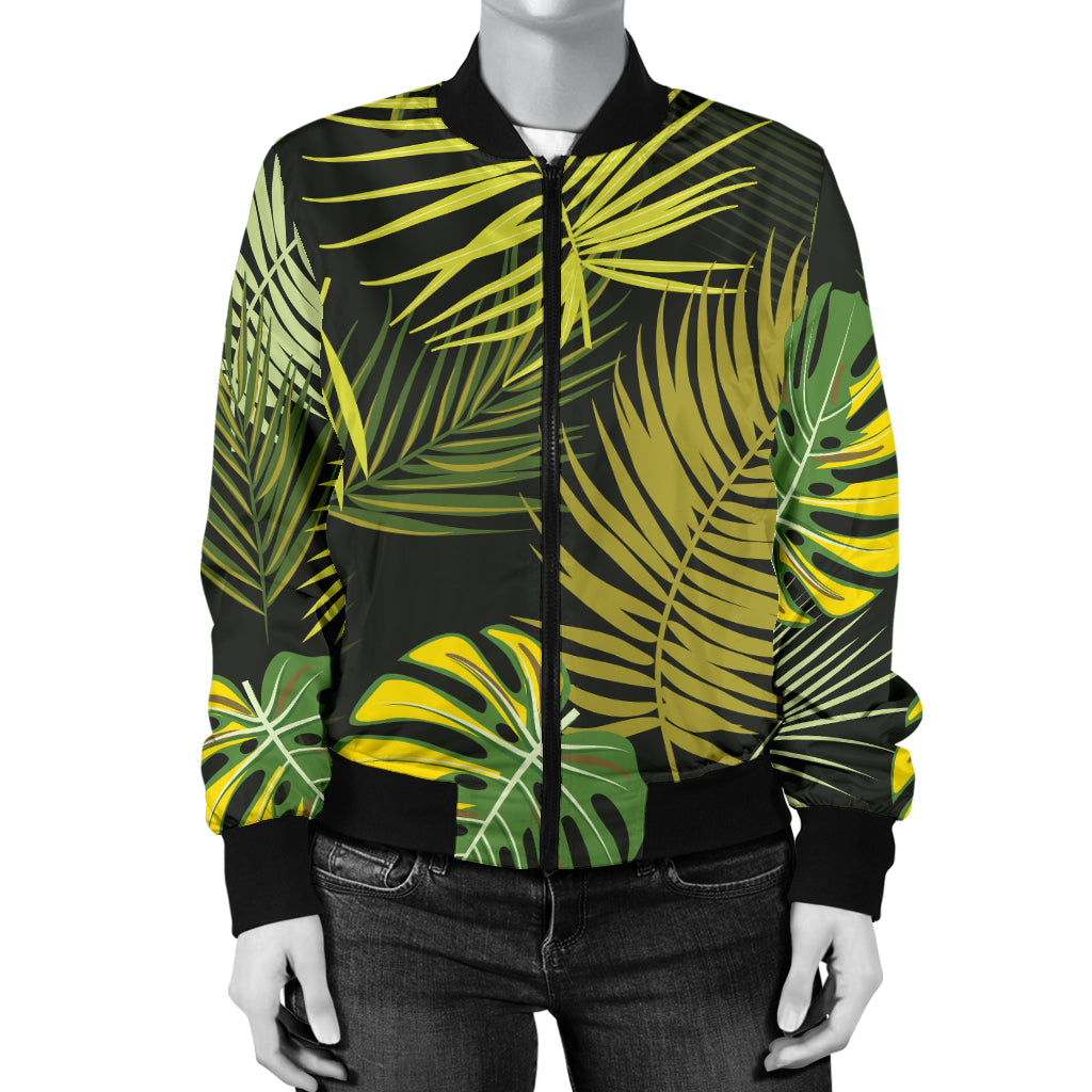 Palm Leaf Pattern Print Design A05 Women's Bomber Jacket