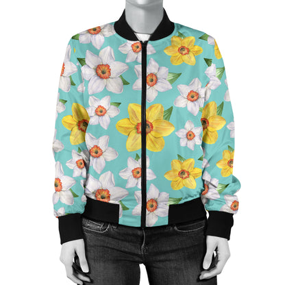 Daffodils Pattern Print Design 02 Women's Bomber Jacket