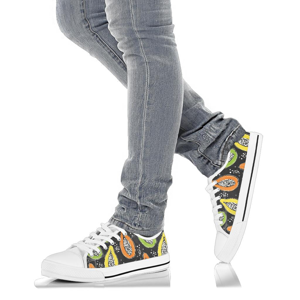 Papaya Pattern Print Design PP05 White Bottom Low Top Shoes