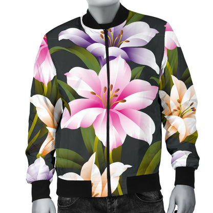 Lily Pattern Print Design LY01 Men Bomber Jacket