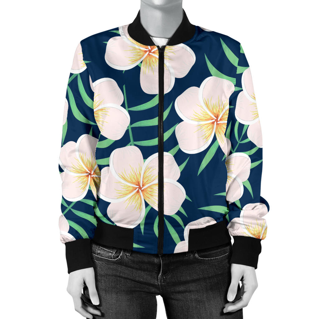 Pink Plumeria Pattern Print Design PM016 Women Bomber Jacket