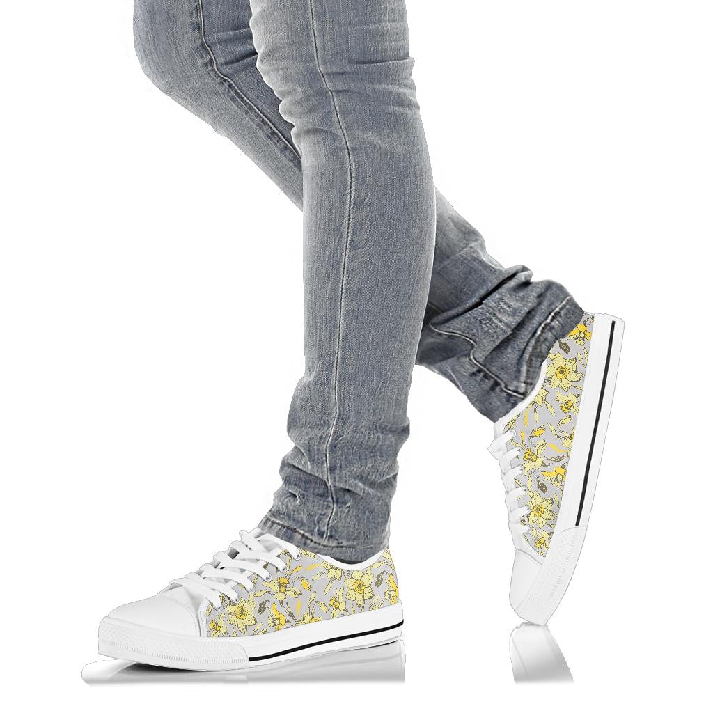 Daffodils Pattern Print Design DF05 White Bottom Low Top Shoes