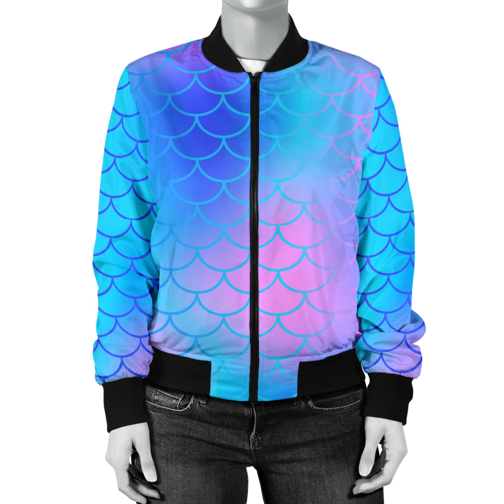 Mermaid Scales Pattern Print Design 04 Women's Bomber Jacket