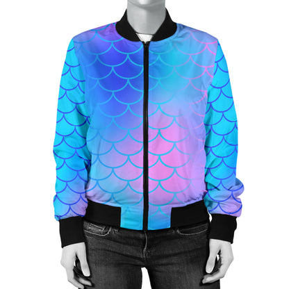 Mermaid Scales Pattern Print Design 04 Women's Bomber Jacket