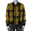 Gold Pineapple Pattern Print Design PP011 Women Bomber Jacket