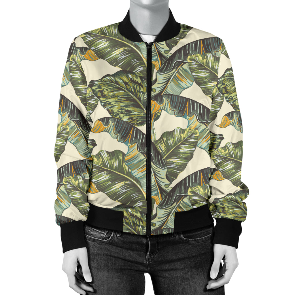 Banana Leaf Pattern Print Design 04 Women's Bomber Jacket