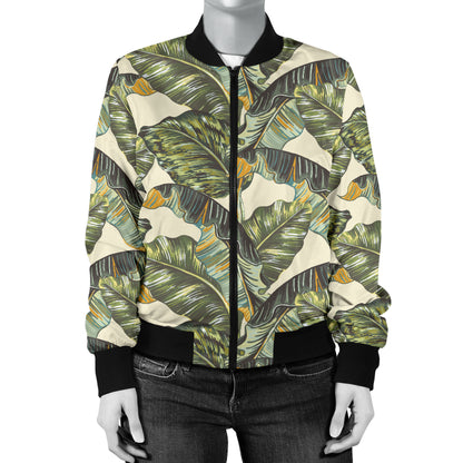 Banana Leaf Pattern Print Design 04 Women's Bomber Jacket