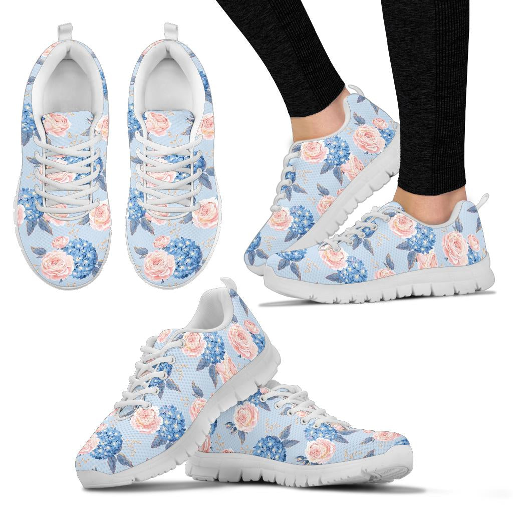 Hydrangea Pattern Print Design HD06 Sneakers White Bottom Shoes