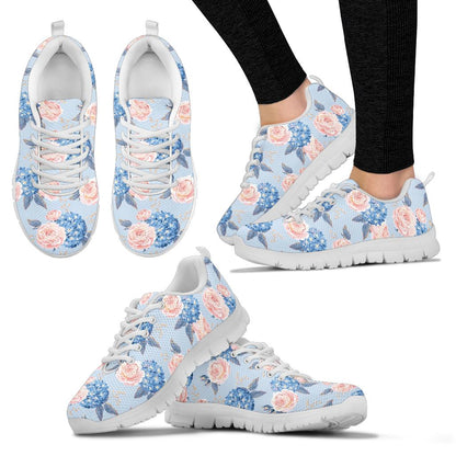 Hydrangea Pattern Print Design HD06 Sneakers White Bottom Shoes