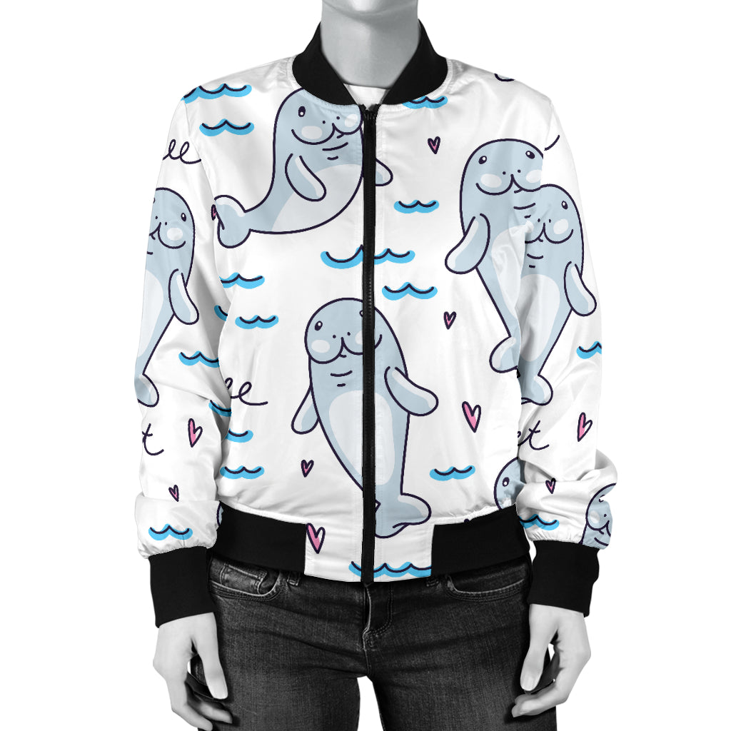 Manatee Baby Pattern Print Design 03 Women's Bomber Jacket